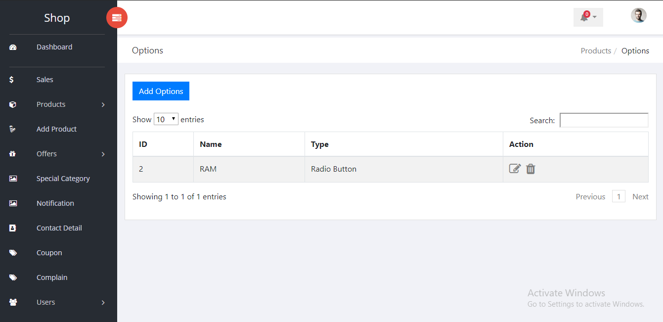 Option Dashboard